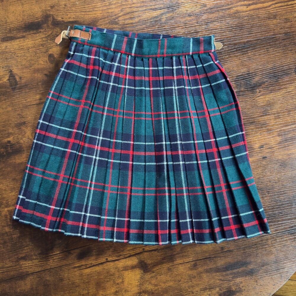 1960s Lord & Taylor Kilt; Childrens Courtelle Wool Tartan Wrap Plaid Skirt